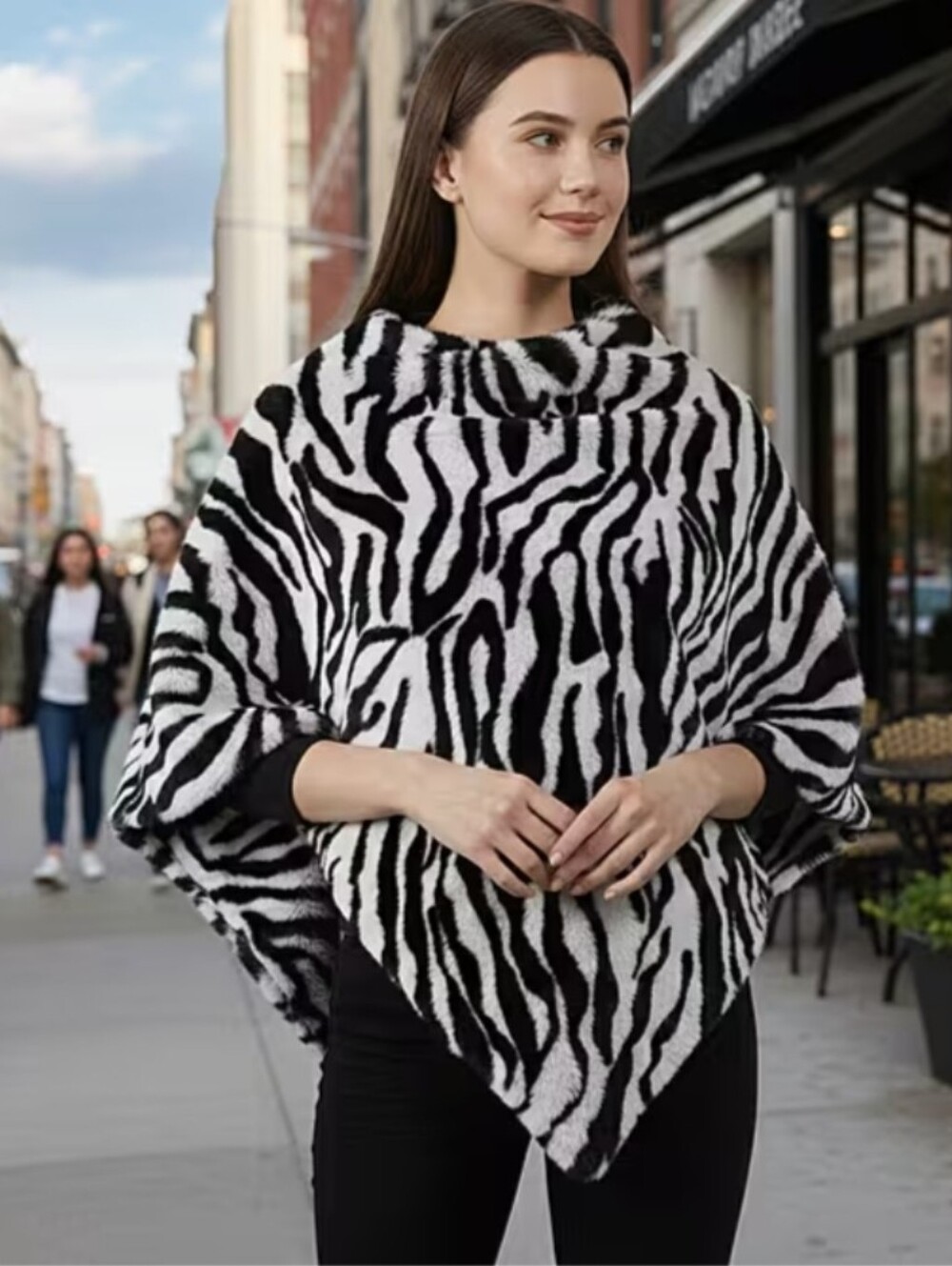 Tamsy Black and White Tiger / Zebra Poncho - One Time Fits Most, New with Tags!